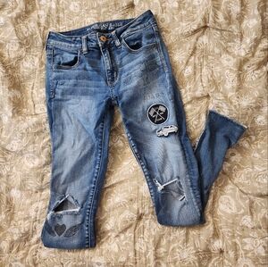 American Eagle Outfitters Super Stretch Jeggings Blue Distressed Jeans Size 2